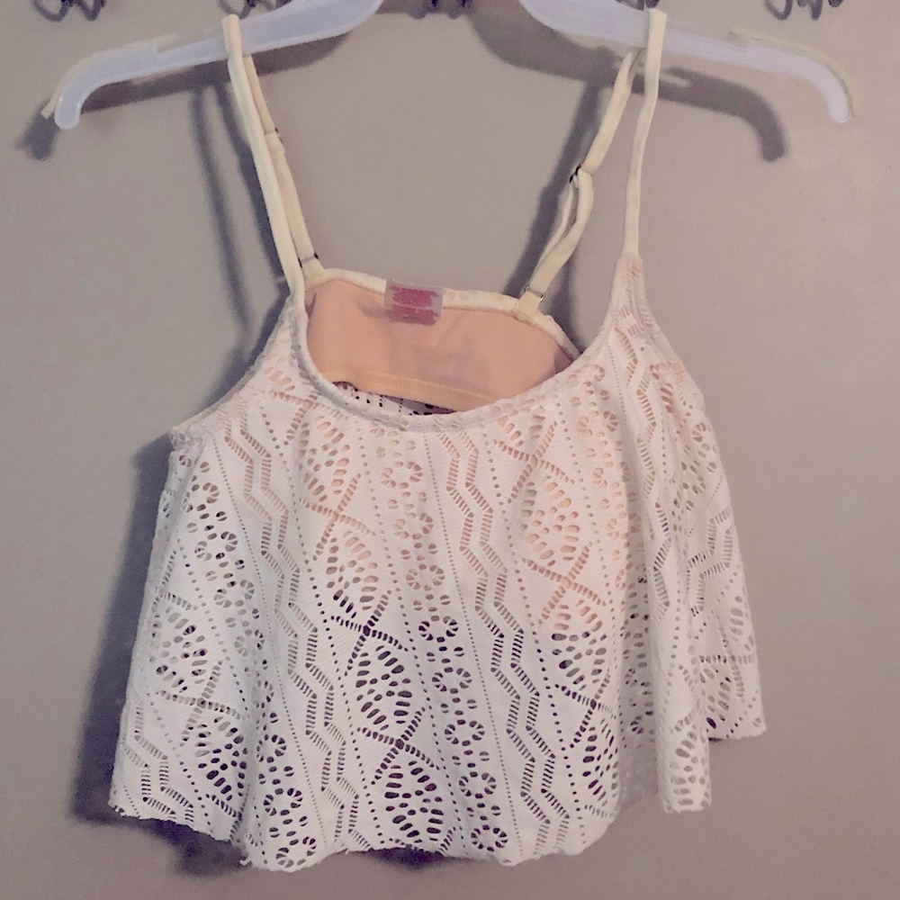 Xhilaration White Cutout Tank Top Shelf Bra Bikini Top, Size Small